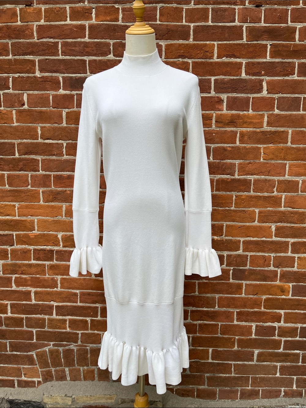 Reiss White Ruffle-Hem Midi Dress
